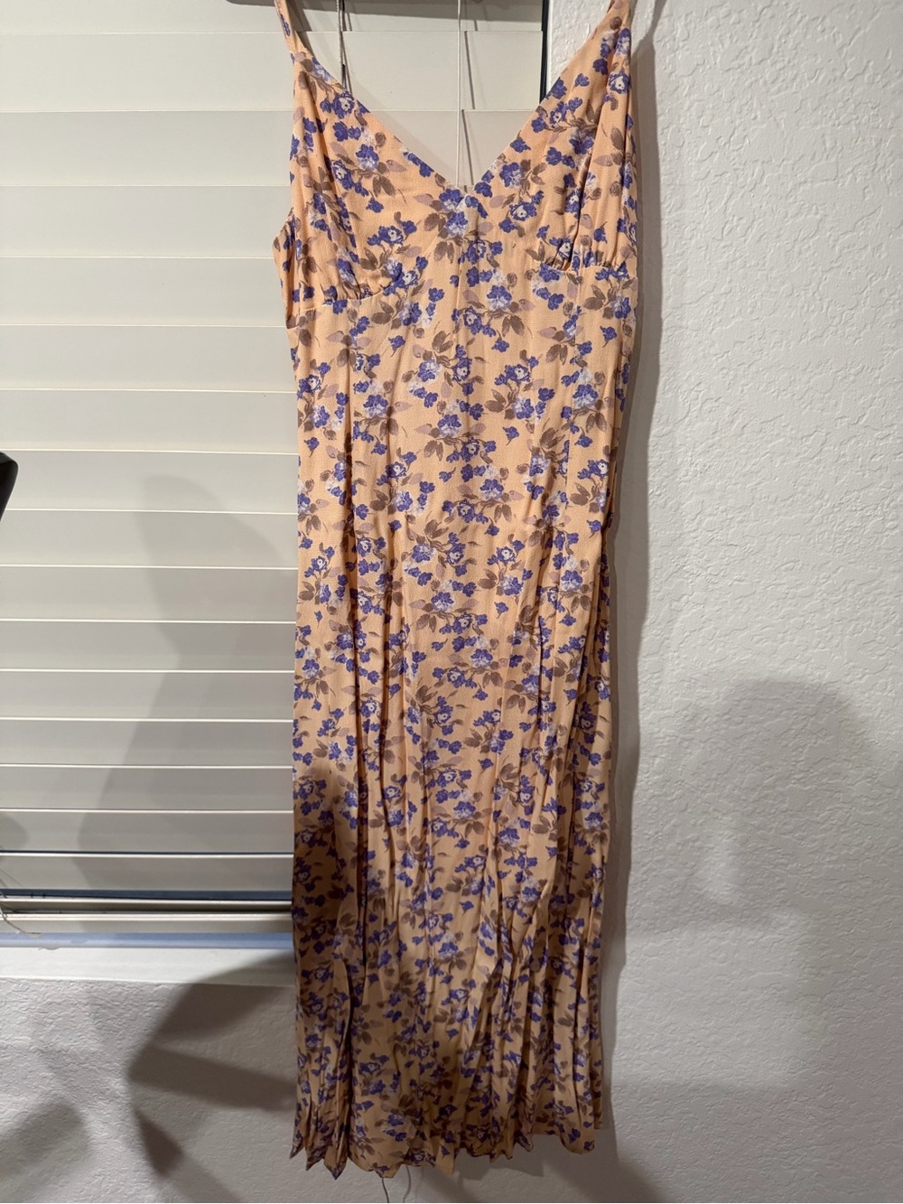 Audrey 3+1 Peach Slip Midi Dress with Blue Floral Print